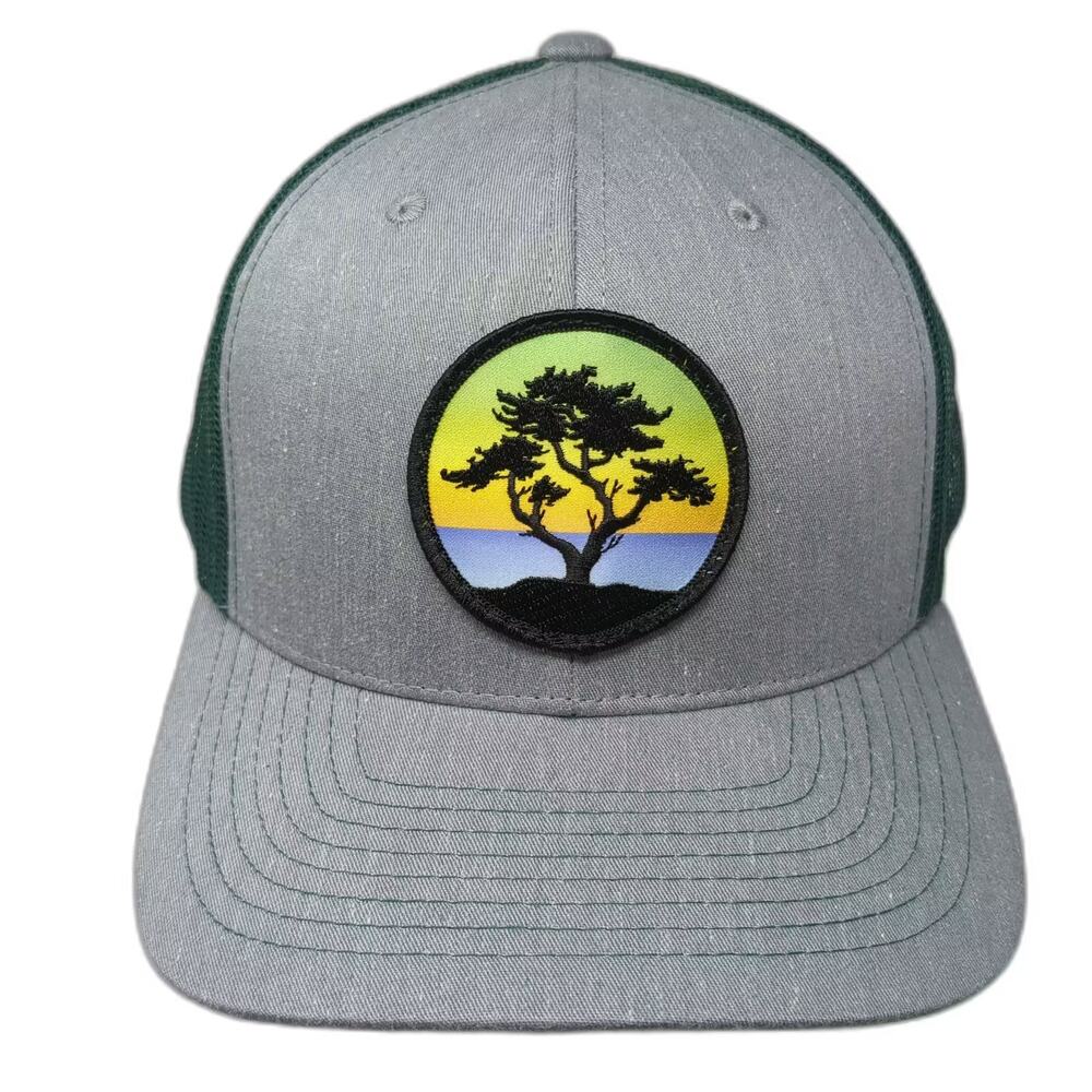 Tommy Breeze Trucker Hat Gray Green OS Snapback Embroidered Tree Sunset Patch